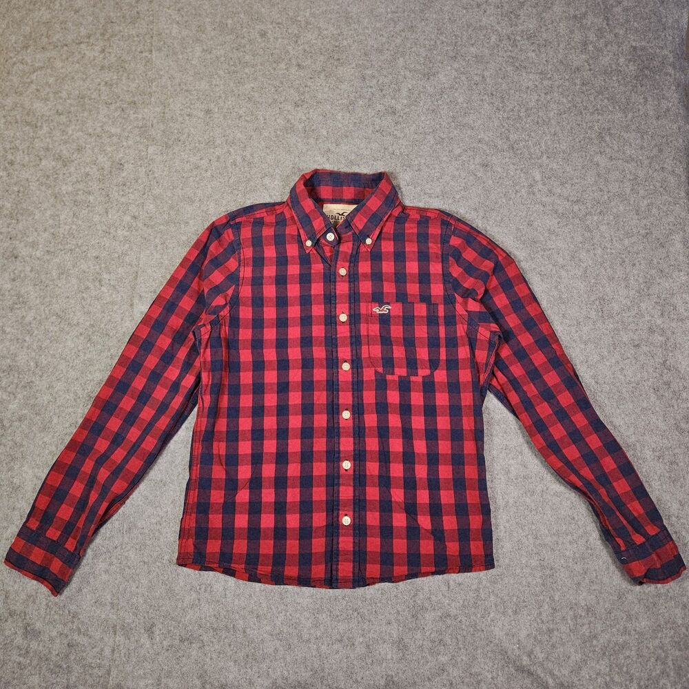 Hollister Mens Red Blue Plaid Button Down Shirt Western Preppy Grunge Size S
